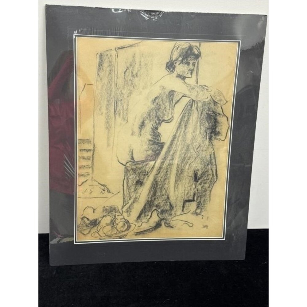 Sally B Hooff Nude Study Original Drawing PEI Artist Unframed Vintage Art